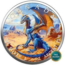 2024 1 Unze Silber Kanada Blauer Drache Holographisches farbiges Zertifikat NEU NUR 100 Stck. #39