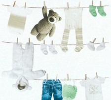 Kindertapete Teddy Kleidung weiß mint Little Stars 35844-2 (2,53€/1qm)