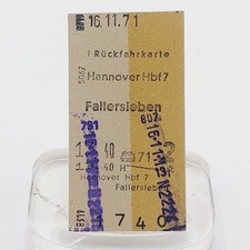 Fahrkarte Fahrschein Rückfahrkarte Hannover Fallersleben 1971