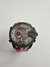 Diesel Mega Chief Uhr DZ4647 Herren Edelstahl Leder Rot Weiß Anthrazit NEU OVP
