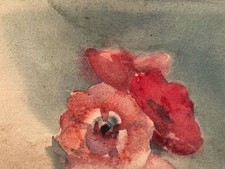 Schöne Gouache Aquarellfarbe Rosa Blumenstrauß Blumen 1930 Art Deco Antik