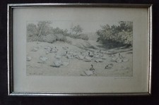 Hans Richard von Volkmann 1860-1927 - Gänseschar in Landschaft - Willingshausen