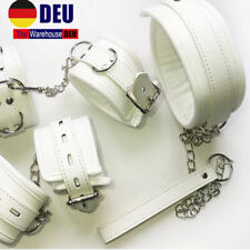 DE Weiß PU Leder Handfesseln Fußfesseln Halsband abnehmbare Kette Roleplay DE
