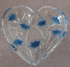 Glasschale, Herzform, transparent-blau, 25x24x6 cm