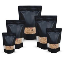 FENSTER SCHWARZ MATT STANDBEUTEL MYLAR FOLIENTASCHE WÄRMEDICHTUNG LEBENSMITTELQUALITÄT REISSVERSCHLUSS 