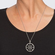 Schmuck Set: Anhänger Kette rhodiniert Kristalle weiß schwarz Ä5114