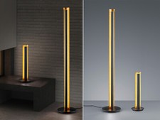 Design Leuchten schmal Schwarz/Gold auf Fensterbank hinter Sofa, Gallerie Lampen