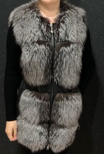 Frauen Weste Silberfuchs Leder Schwarz Grau Gr M