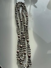 Echte lange Perlenkette grau/Silber Länge ca. 98 cm
