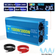 1500W 3000W 24V auf 230V Reiner Sinus Spannungswandler Wechselrichter 2USB 2AC
