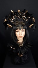 Gothic Dark Fantasy Headdress Headpiece schwarz gold Hörner Kopfschmuck NEU WGT