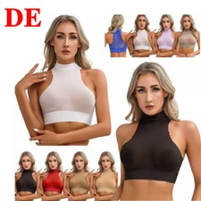 Damen Shirt Sexy Oberteil Slim Fit Crop Top Rein Weste Durchsichtig Trägershirt