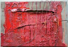 Michael Feicht *1959: Rote Farbwunde Öl-Materialbild Draht 1990er Jahre abstrakt