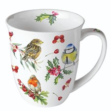 Ambiente Kaffee / Tee Porzellan Tasse  400 ml  Jumbotasse Vögel im Winter