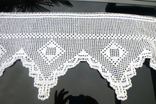 Häkelgardine Bistrogardine, Handarbeit, Scheibengardine 230 x 40  cm, weiß