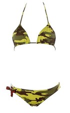 Damen Brasil Triangel Bikini Weiß Grün Camouflage Tribal XS k542
