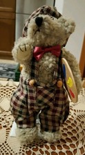 Vintage Teddy mit Malbrett und Brille, Ständer, 20 cm hoch