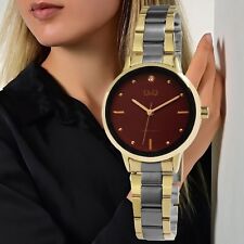 Q&Q by Citizen Damen Uhr Edelstahlarmband 3 Bar bicolor/rot IP mit Similistein