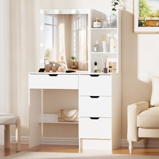 Eitelkeit Schminktisch Frisiertisch Set mit LED Lichtern Spiegel 4 Schubladen