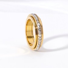Drehbarer Ring aus Edelstahl mit Zirkonia Damen Herren Unisex Spinning Ring