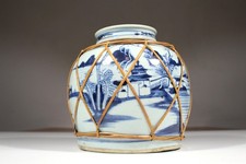 Chinesischer Ingwertopf Swatow-Keramik Unterglasurmalerei Qing-Dynastie 19. Jh.