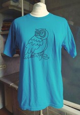 T-Shirt Unikat türkis Gr. S mit Hotfix Strassmotiv Eule