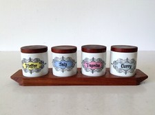 Gewürzedosen auf Tablett Teakholz - Danish Design Menage 60er/70er Vintage