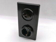 Bakelit Lichtschalter Drehschalter Steckdose Kombi doppel schwarz alt