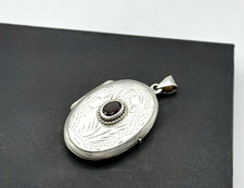 925 Silber Antik Medaillon oval mit Muster & rotem Stein – Fotoanhänger