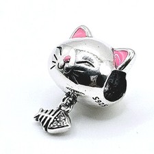 Charm passend für Pandora Armband "Katze mit Fischgräte" 925 Silber Haustier 