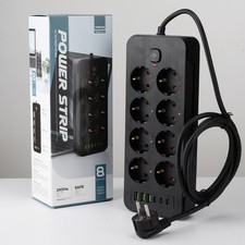 Steckdosenleiste 8-Fach 3 USB Mehrfachsteckdose mit Flachstecker Schalter DHL