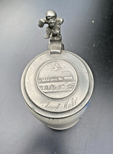 Bierkrug (Steingut) - 1 L. - mit Eisenbahnmotiv auf Zinndeckel - um 1900