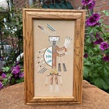 Navajo Sandbild mit Holzrahmen Indianer Sandpainting USA Handarbeit