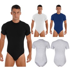 Herren Body Kurzarm Overall Einteiler Bodysuit Shirt mit Druckknöpfe im Schritt