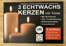 3erSet LED Echtwachs Kerzen cremefarben Fernbedienung Kerze Advent Weihnacht Tim