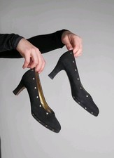 schwarze Highheels mit goldenen Herzchen 80er Vintage made in Italy Fairy Core