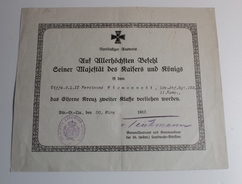Urkunde ausweis eisernes kreuz - eisernes,