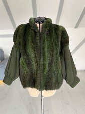 Pelzjacke Vintage Boho Italien grün 70er 80er original Fellmantel Gr. 48