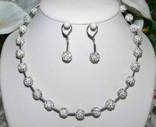 Schmuckset Kette Halskette Collier Ohrringe Polymer Ton Strass weiß klar 196d