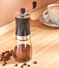 Kaffeemühle Hand-Kaffeemühle Glas Keramik Mahlwerk stufenlos einstellbar 18 cm
