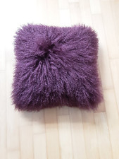 Kissen Tibetlamm-Fell Langhaar-Lammfell bordeaux 40x40 cm Federinlett NEUwertig