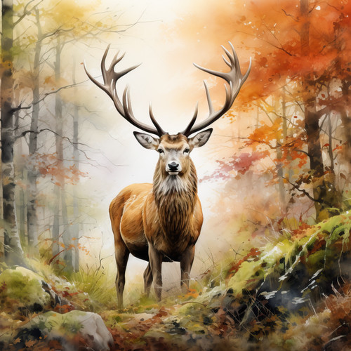 Wandbild hirsch wald - wandbild, herbst
