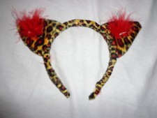 Leoparden Haarreif /Ohren für Kostüm Katze Leopard Kätzchen m. Marabu-Federn rot