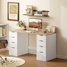 HOMCOM Schreibtisch mit 8 Schubladen Moderner  Bürotisch 140 x 53 x 75 cm Weiß