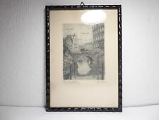 antik orig. Radierung "Ellerntorbrücke" Hamburg sign. Ferdinand Höpner im Rahmen