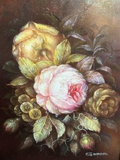 Ölgemälde Stillleben mit Rosen und Blüten Ölmalerei im Goldrahmen