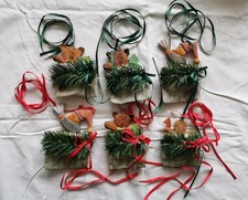 Weihnachten Baum Christbaum Tanne Schmuck Deko 6 Jute Beutel Säckchen Holz Tanne