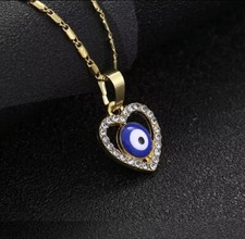Damen Kette Herz Anhänger Halskette Schmuck Modeschmuck Evil Eye Nazar Gold Neu