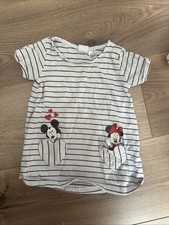 T-Shirt Oberteil Weiß Blau gestreift Minnie Mouse Mickey Mouse Disney 80 H&M