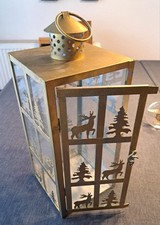 Weihnachts-Laterne Teelicht Metall, Hirsch, Tannenbaum 40cm X 17cm X 17cm